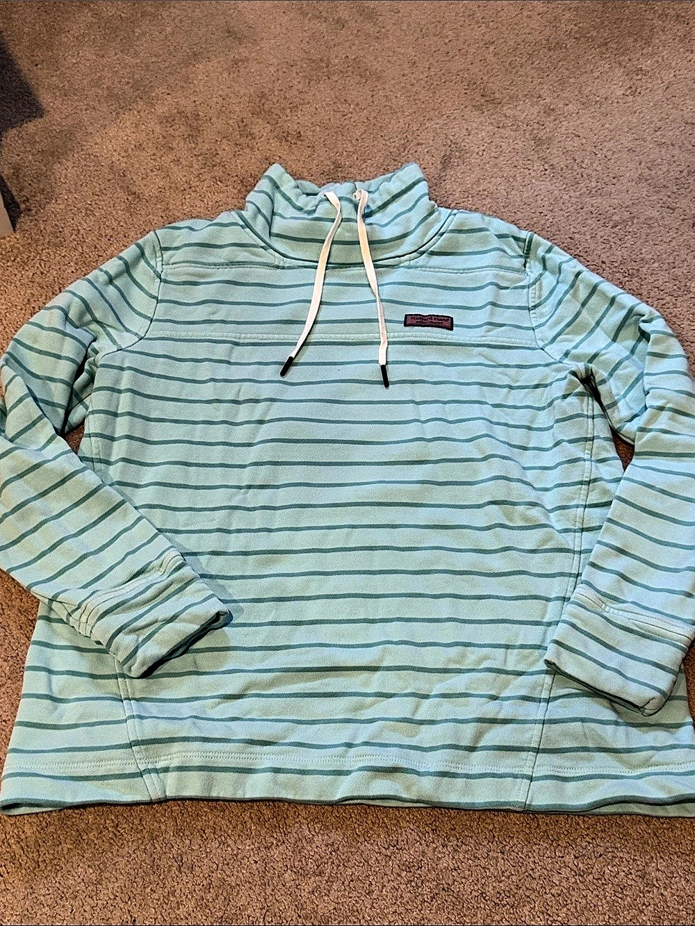 Vineyard Vines Striped Cozy Funnel Neck Shep Shirt Medium mint green